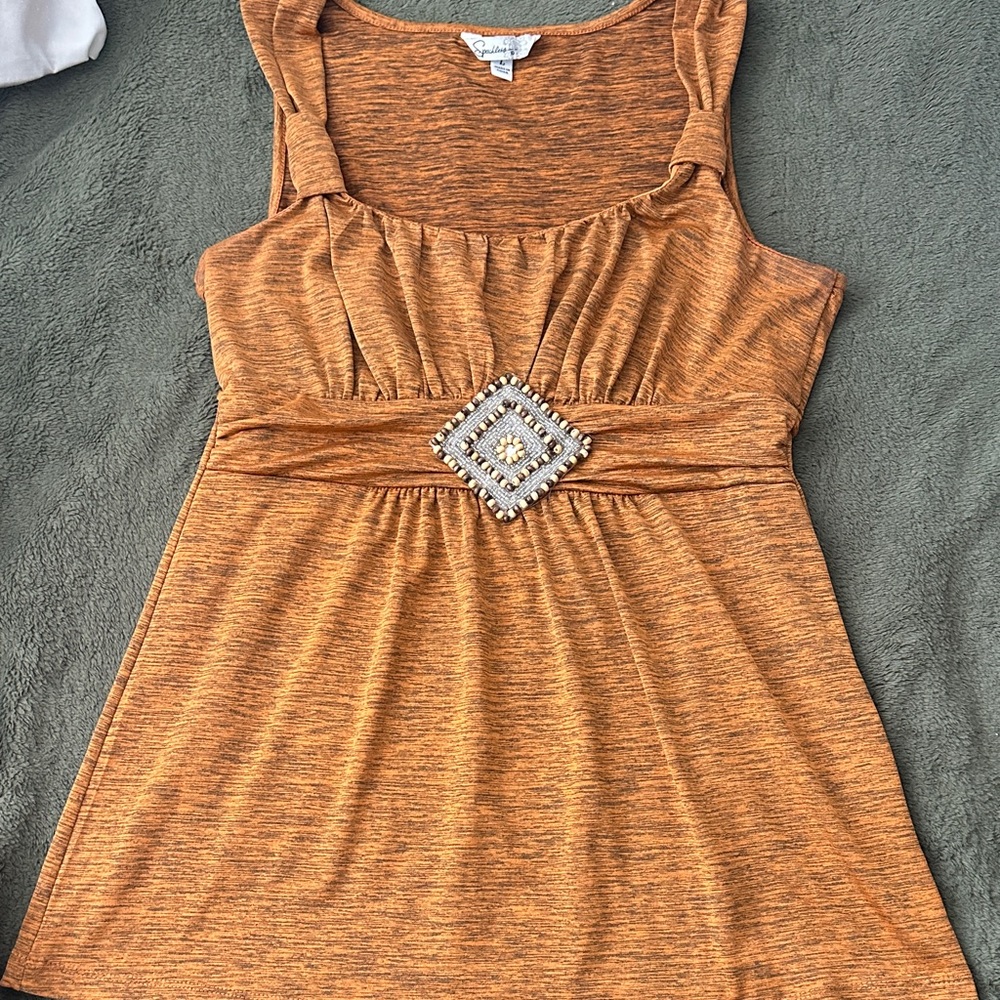 Speechless Burnt Orange Tank Top with Beaded Accent